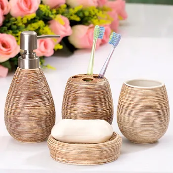 

4pcs European style simple ceramic bathroom toiletries soap dispenser toothbrush holder soap dish cup set bathrooms accessories