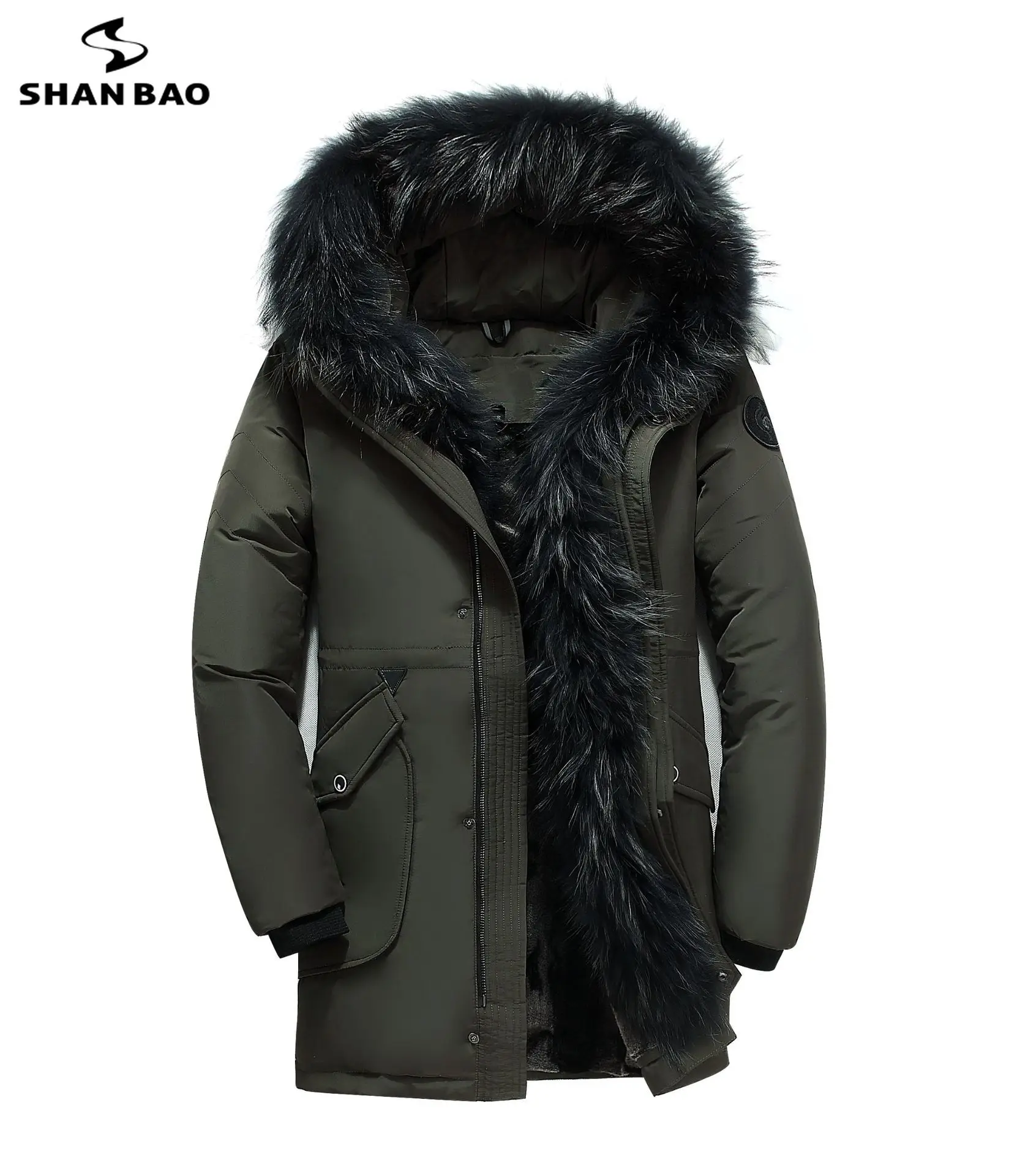 

Men's brand down jacket luxury raccoon fur collar 2019 winter new plus velvet thick warm casual lovers long hooded down jacket