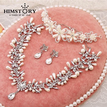 

Gogeous Rhinestone Pearl Tiaras Neck;ace and earring Bridal Wedding Party Fashion Flower Earrings and Necklace Jewelry Set