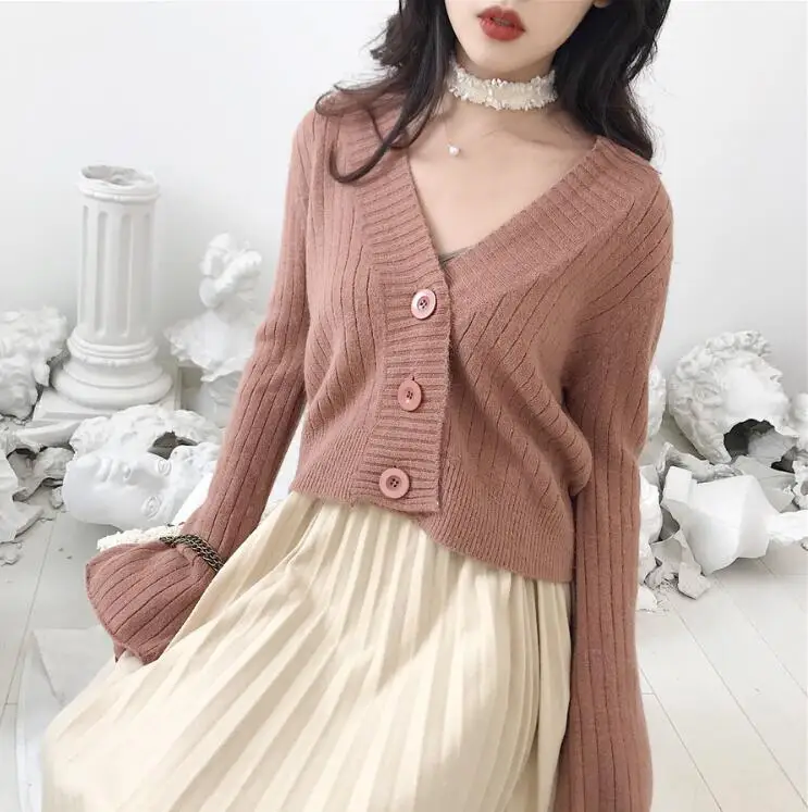 Flare sleeve cardigan sweater female |