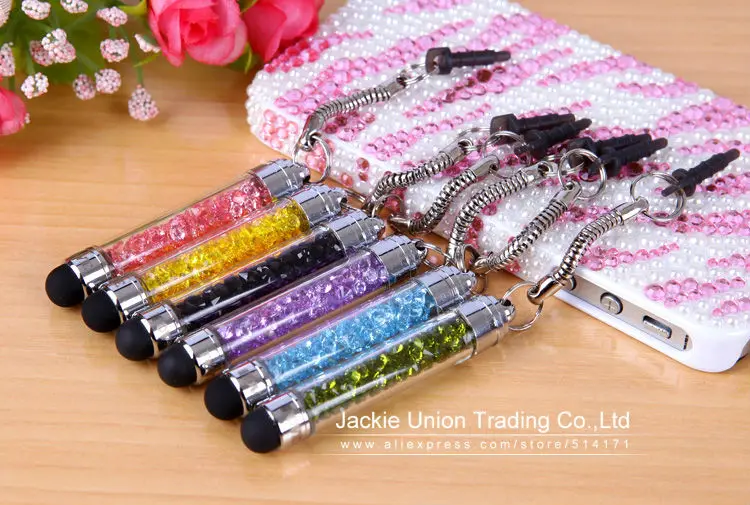 Wholesale 10 Pcs/lot High-texture Mini Crystal Stylus Pen Capacitive Screen Touch Pen For iPhone + Dust Plug very Portable
