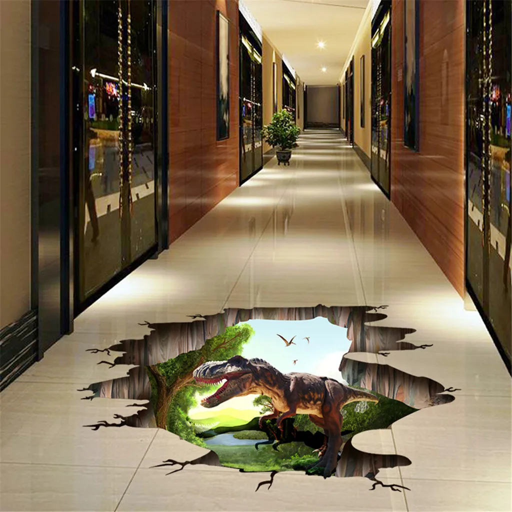 

3D Effect Jurassic Stickers Park World Movie Dinosaurs Through Wall Stickers Kids Rooms Home Decor Wall Decals Mural Poster L4