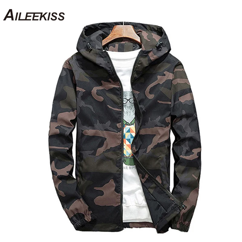 

AILEEKISS New Spring Autumn Hooded Jacket Men Camouflage Casual Windbreaker Jacket Male Outwear Zipper Coat Brand Clothing XT744