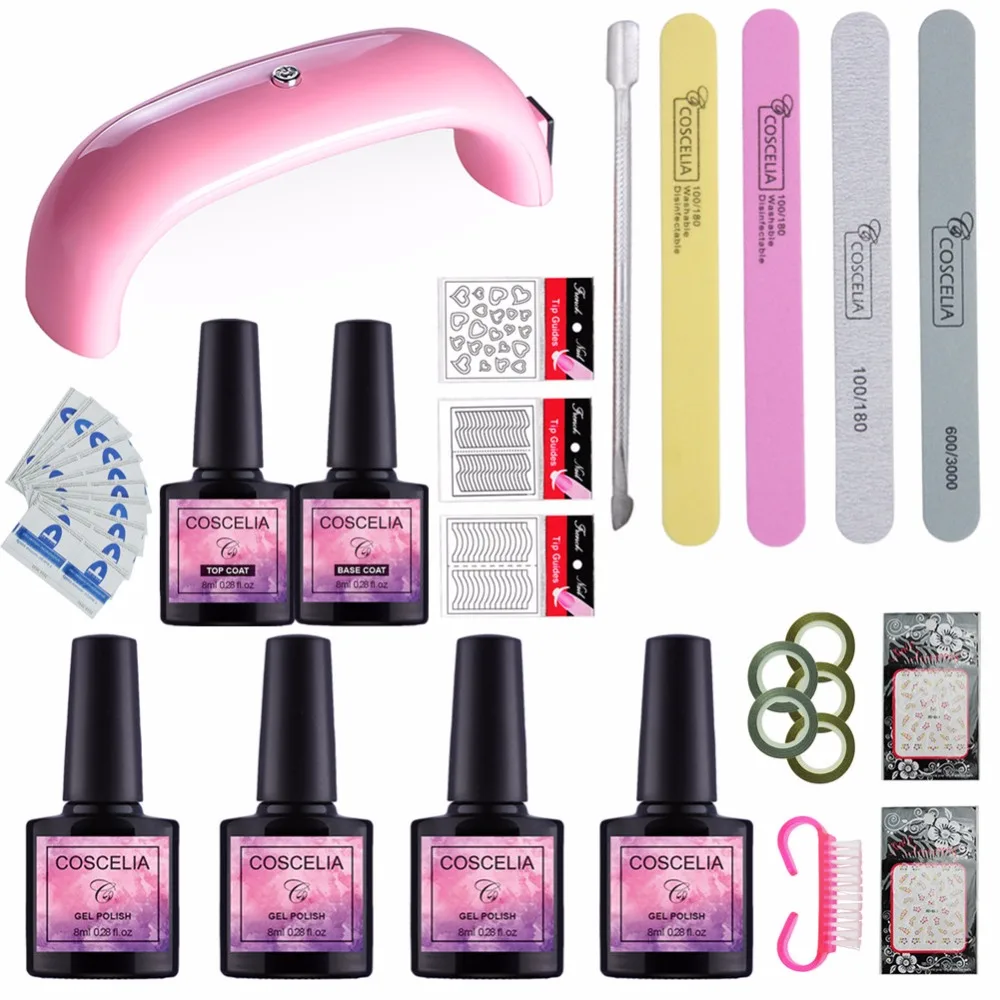 

All For NAIL Art BASE TOOL 9W UV Lamp Color Soak Off Gel Nail Top Coat Gel Nail Polish Kit Manicure Set & Kits Nail Polish Set