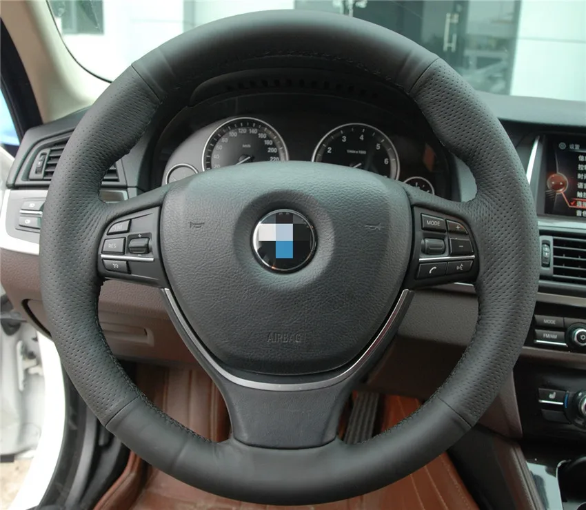 cheap OLPAY Black Genuine Leather Car Steering Wheel Wrap Cover for BMW F10 2014 520i 528i 2013 2014 730Li 740Li 750Li