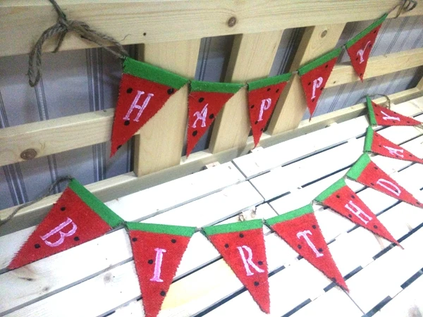 

2017 Free Shipping Watermelon Inspired Birthday Party Burlap Buntings Two Layers Banner Sign Personalized Texts