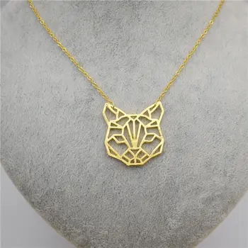 

Wholesale Fashion Female Necklace Hollow Origami Cat Head Pendant Necklace Women Choker Necklace Animal Jewelry Gift
