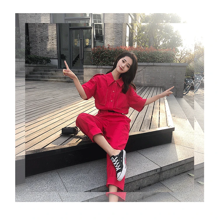 Женские корейские одноцветные Свободные повседневные Прямые шаровары комбинезон женский уличная одежда в стиле хип-хоп комбинезоны Harajuku брюки с поясом