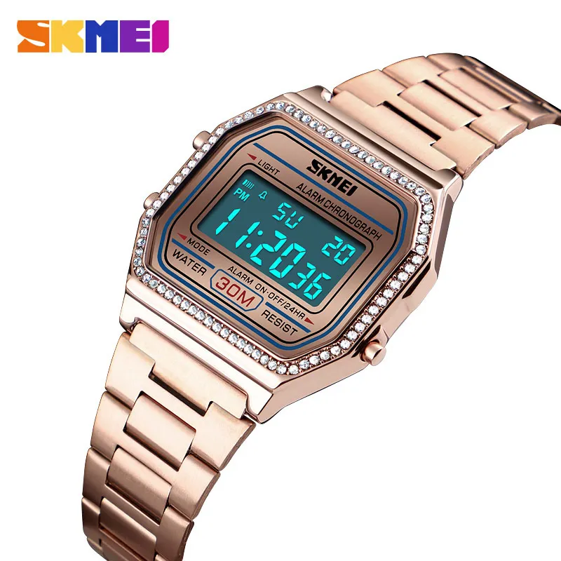 Goede SKMEI NIEUWE Mode Vrouwen Horloge Digitale Horloges 30M Waterdicht Week Display Case Legering Digitale Horloge Relogio Feminino 1474