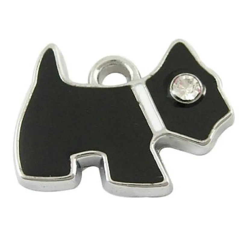 

100Pcs Alloy Black Enamel Pendants Dog with Rhinestone Lead Free and Cadmium Free, about 16x20mm
