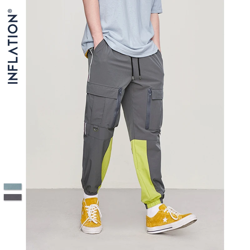 

INFLATION Hip Hop Streetwear Cargo Pants Men 2019 Autumn New Trousers Men Color Stitching Zipper Multiple Pockets 93312W