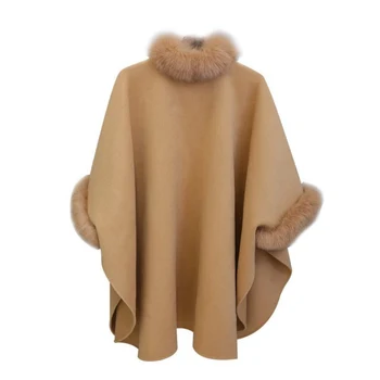 

Newly Women Winter Woolen Overcoat Fur Collar Sleeves Cloak Loose Irregular Hem Coat DO99