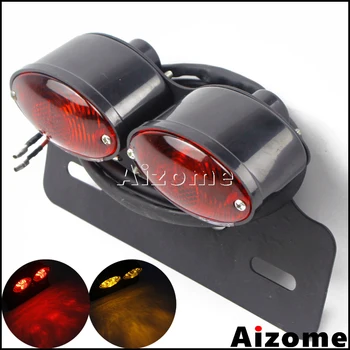 

Motorcycle Dual Cat Eye Taillight w/ Turn Signals RED Tail Stop Lamp Bracket License Plate Lamp For Cafe Racer Touring Scrambler