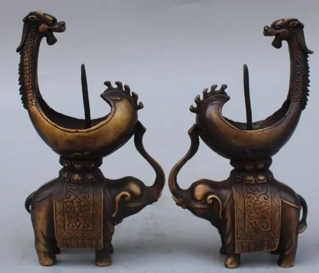 

S5059 7" Chinese Pure Bronze Auspicious Elephant Pair Candle Holder Candlestick Statue discount 30% (C0324)