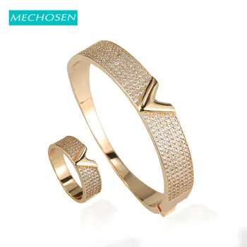 

MECHOSEN Luxury Full Zircon Stackable Wide Ring Bangle Fashion Jewelry Set For Women's Bride Wedding Party Hand Accessories 2019