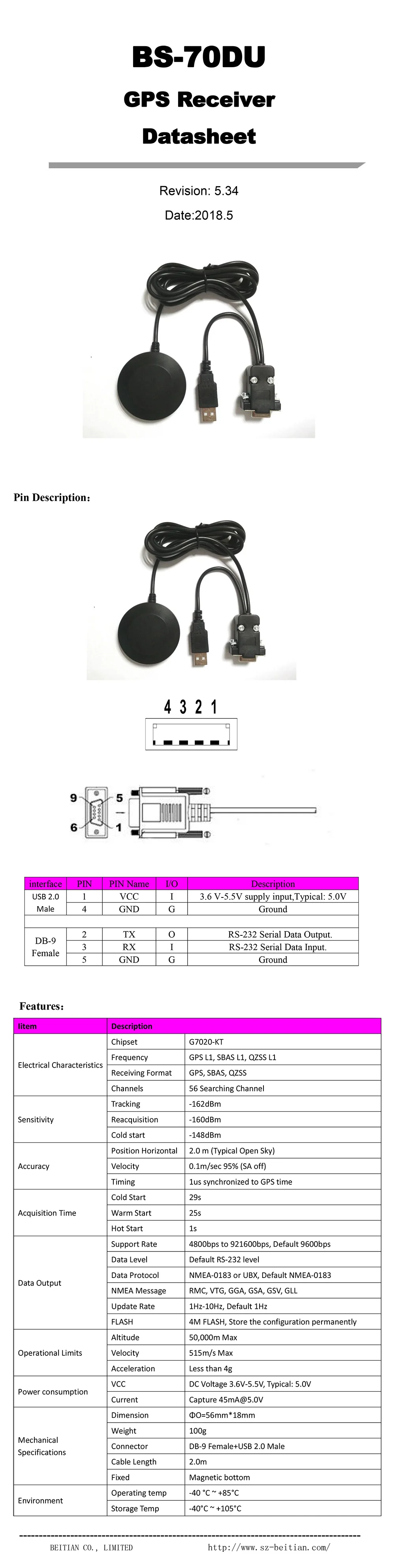 RS232 DB9 женский+ USB интерфейсом для мужчин разъем RS-232 gps приемник, антенна gps-модуля, межпроцессное взаимодействие искусственной вентиляции легких ПВТ локатор, BS-70DU