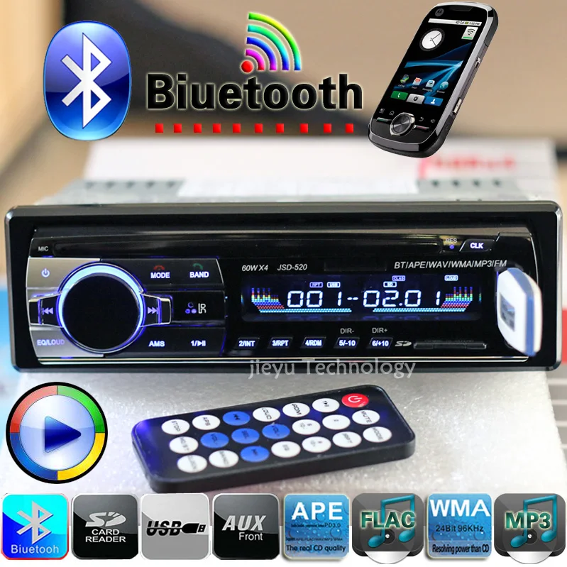  New 12V Bluetooth Car Stereo FM Radio MP3 Audio Player 5V Charger USB/SD/AUX Car Electronics Subwoofer In-Dash 1 DIN 