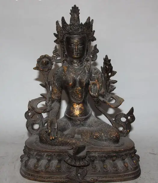 

Old Tibet Buddism Bronze Green Tara Kwan-yin Guan Yin Goddess Bodhisattva Statue