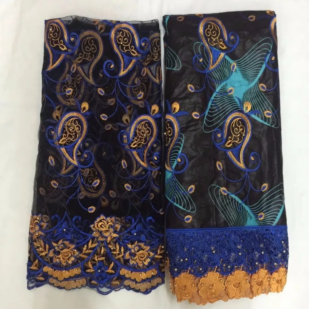 

Latest design Fashion African wax fabric with water soluble lace fabric 6 yds+ net lace 2 yds for party dress with beads