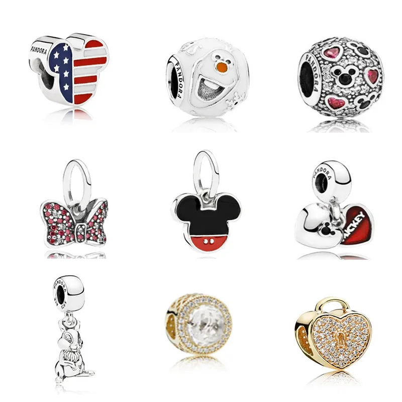 

S925 Sterling Silver Cute Style American Mickey Beads Accessories Beads Fits Bracelet DIY Women's Gifts