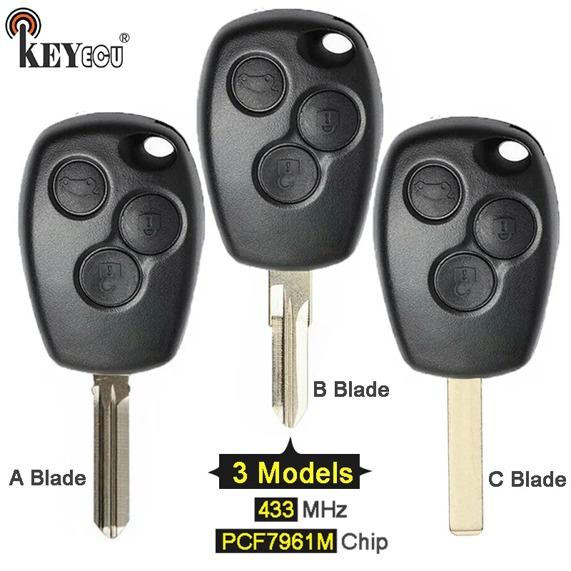 

KEYECU 433MHz PCF7961M HITAG AES Chip 3 Button Replacement Remote Car Key Blank Fob for Renault HU136TE Blade