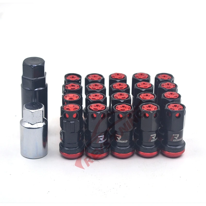 44mm M12x1.5 M12x1.25 Red Cap Close End Anti-Theft Security Steel Car Racing Wheel Nuts Wheel Rim Locking Lock Lug Nuts