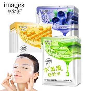 

10Pcs/Box Images Skin Care Honey Aloe Fruit Facial Mask Moisturizing Oil Control Whitening Shrink Pores Nourish beauty Face Care