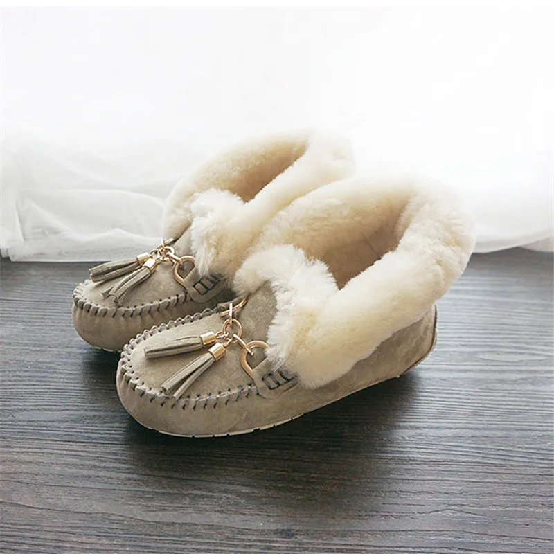 Женские зимние ботинки на натуральном меху; Повседневная зимняя обувь; удобная женская обувь из натуральной кожи на плоской подошве; теплая шерстяная обувь; женские ботильоны; обувь - Цвет: Sand
