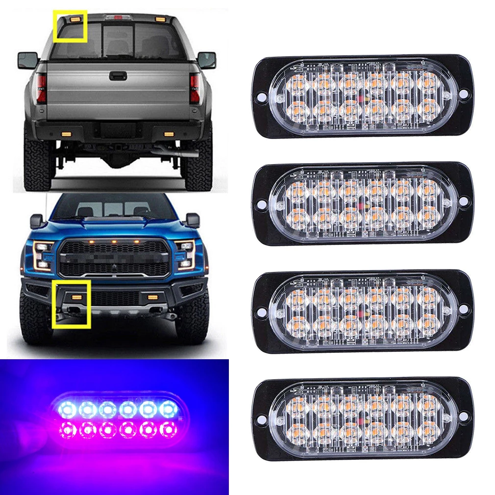 4x 12LED мигающий проблесковый аварийный светильник для автомобиля, проблесковый маяк Предупреждение ющий об опасности 12 В, белый, синий, янтарный, красный - Цвет: red and blue