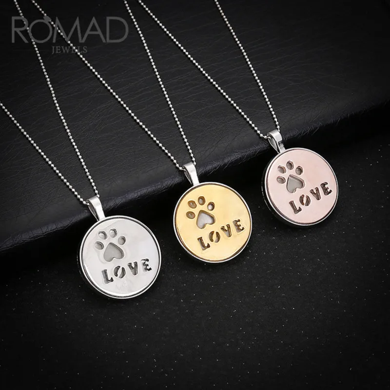ROMAD New Pet Paw Footprint Necklaces Cute Animal Dog Love Heart