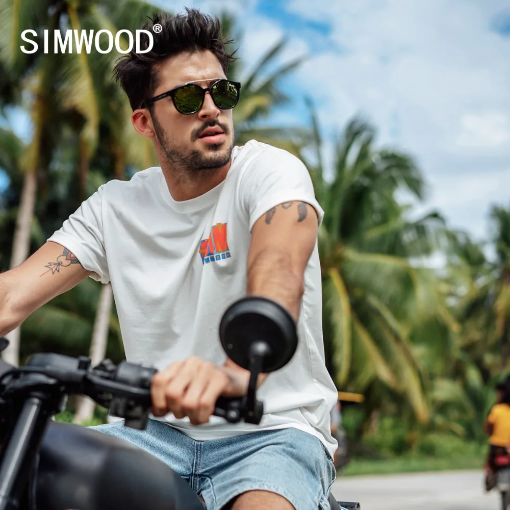 

SIMWOOD 2019 Summer t shirts Men Fashion Casual Letter Print Tops Brand Clothing Tees O-Neck Short Sleeve High Quality 190067
