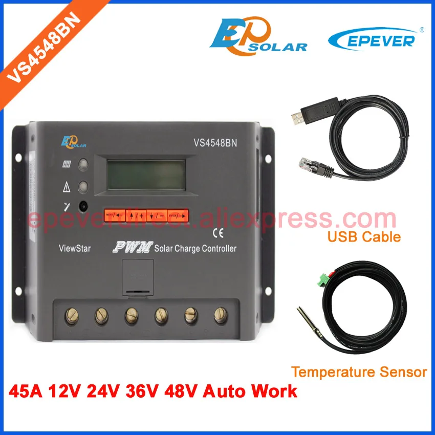 

48v PWM solar charger controller 12v 45A 45amp USB cable and temperature sensor cable VS4548BN EPEVER