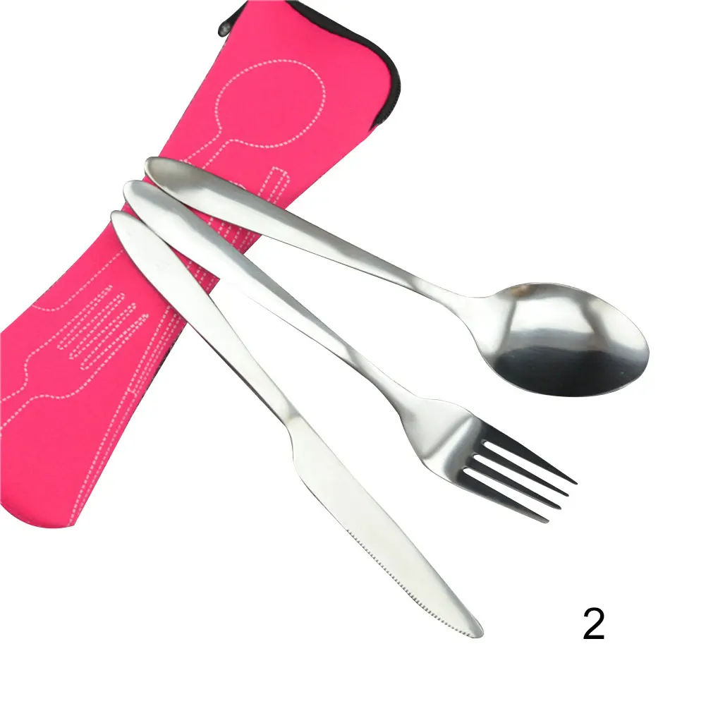 Многоразовая посуда для приготовления пищи и путешествий, чехол, вилка, ложка, набор с ножами, офисные принадлежности для кемпинга, HFing - Цвет: rose red 2