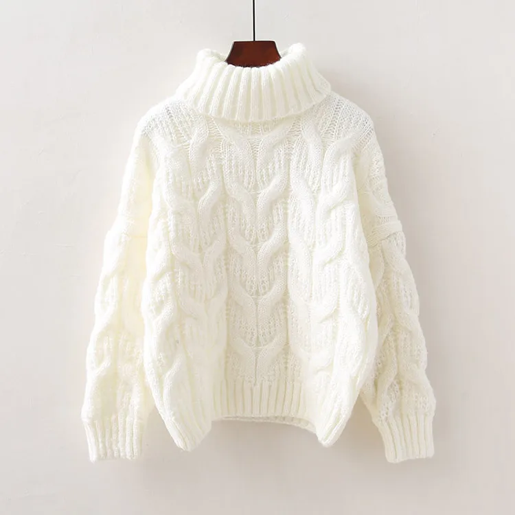OMCHION Pull Femme, зимний свитер с высоким воротом, Женский Повседневный свободный толстый вязаный пуловер, крученый негабаритный корейский свитер LMM272