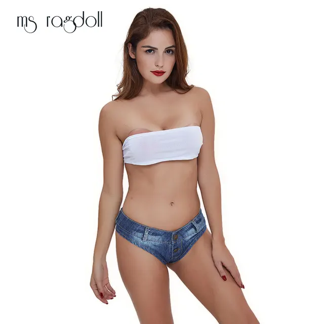 Sexy Hip Jeans Shorts Lingerie For Women Cute Bikini Double Button.