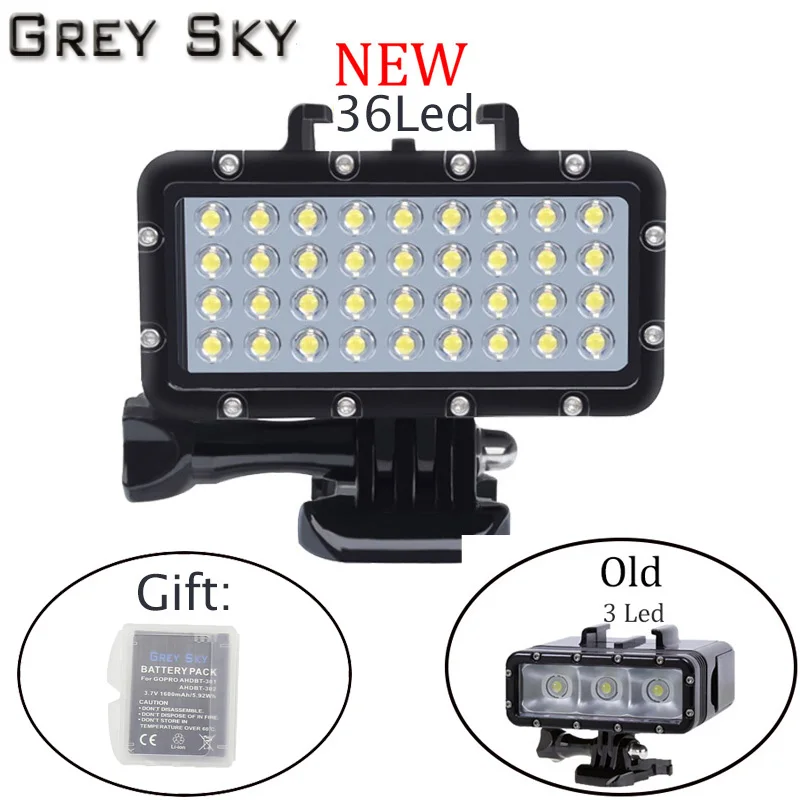 

Hero 5 36 LED Beads Diving Lamp Waterproof Light+1*Battery Set For Gopro 7 6 5 4 Xiaomi Yi 4K+Lite mijia SJCAM SJ8 Accessories