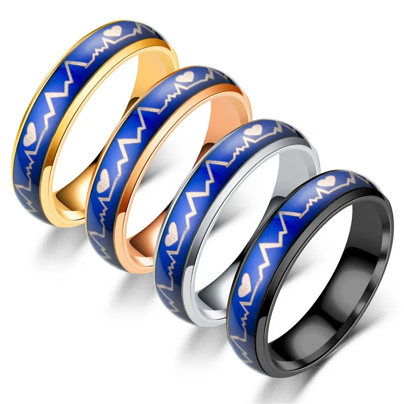 

New Muslim Men Discolorable Smart Ring Heartbeat Temperature Sensing Seal Glaze Seven Ring Sensing Ring Accessories Jewelry