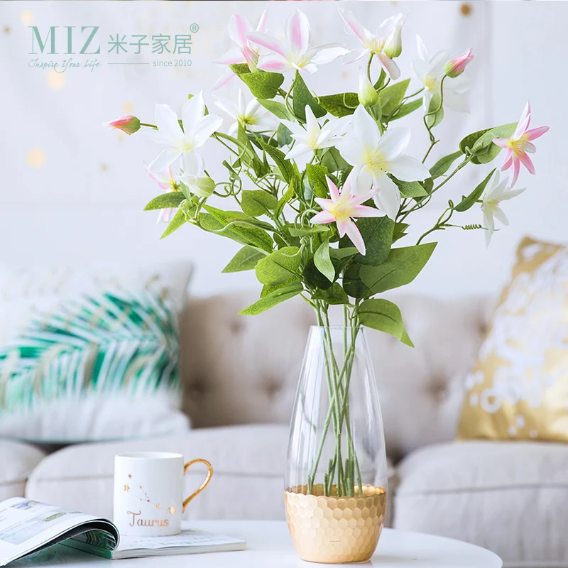 

Miz 4 Branches Artificial Flowers Garden Decoration Flower Artificial Plants Home Decoration Accessories Plastic Flowers Wedding