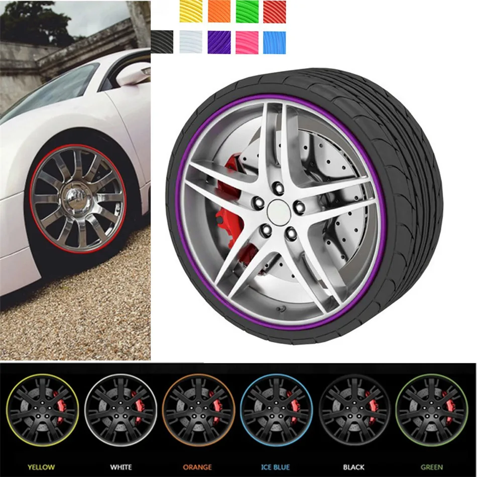 

Universal 8m Car Styling Tire Tyre Rim Care Protector Hub Wheel Stickers Strip for BMW VW Toyota Mazda Accessories
