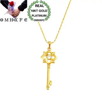 

OMHXFC Wholesale European Fashion Woman Girl Party Birthday Wedding Gift Flower Key AAA Zircon 18KT Gold Pendant Necklace EX09