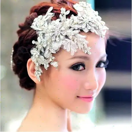 Free Shipping Bridal Headdress Lace Short Hair Twin Flower
