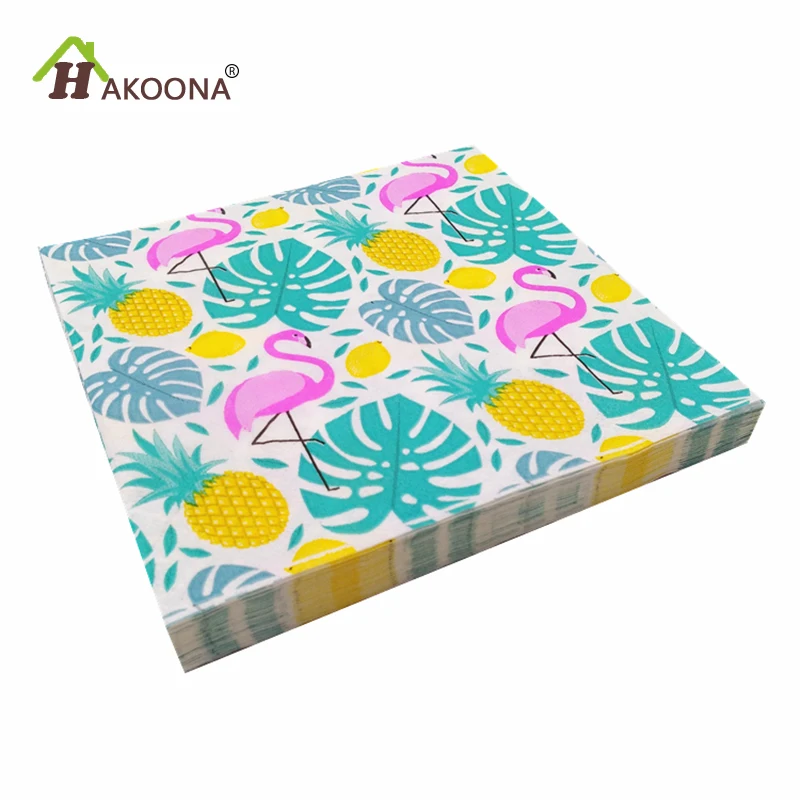 

HAKOONA Pineapple Flamingo Green Monstera Leaves Paper Napkins 33cm Napkin 3 Bags Disposable Portable Party Table Decoration