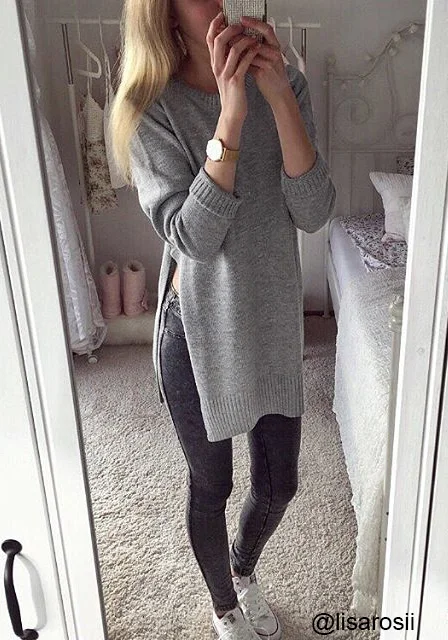 Осенний пуловер высокого качества, женский тонкий вязаный пуловер с высоким эластичным круглым вырезом сбоку, женский свитер с длинным рукавом, вязаный свитер - Цвет: gray