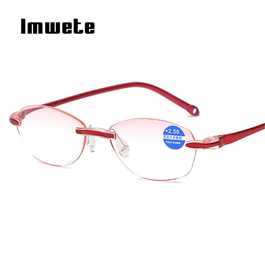 

Imwete Women Glasses Unti Blue Light Reading Glasses Rimless Presbyopia Memory Hyperopia Frameless Magnifier Eyewear +1.0 + 3.0
