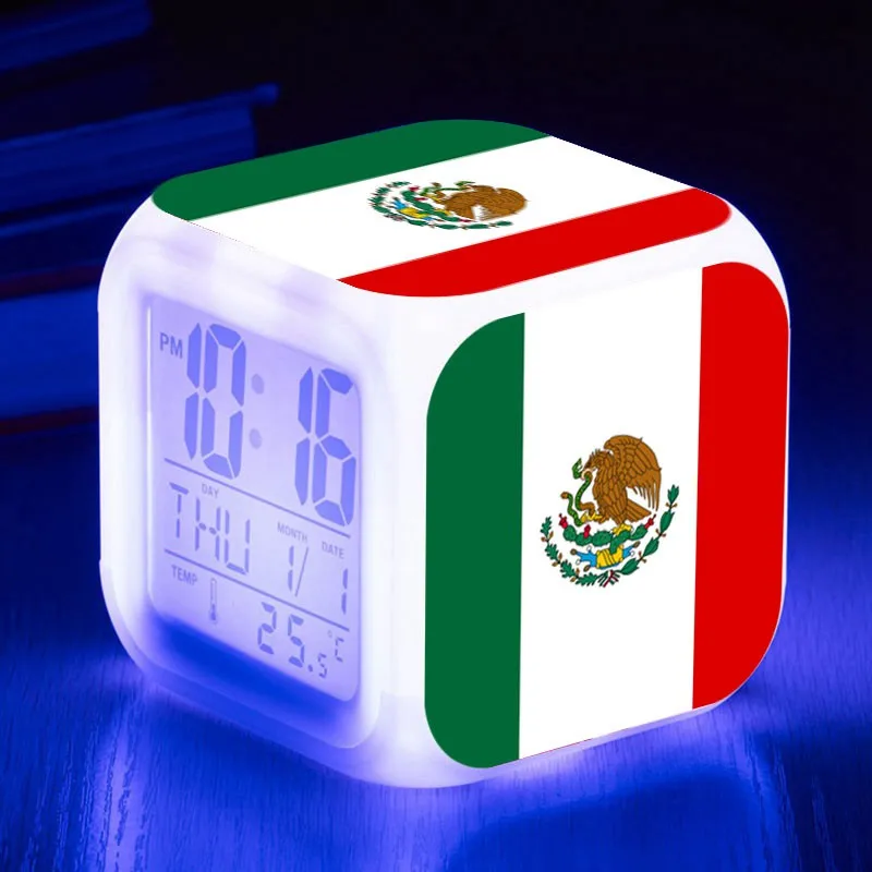 2018 customized kids watch mexican flag square led alarm clock
