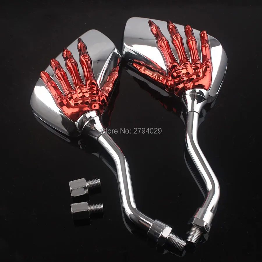 Red Chrome Skeleton Universal Scooter ATV MOTORCYCLE SKULL MIRRORS 8MM 10MM | Автомобили и мотоциклы