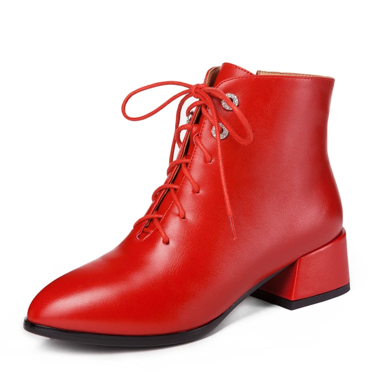 LVABC2018New/Женская обувь из лакированной кожи; цвет красный, черный; туфли-лодочки на толстом низком каблуке; повседневная обувь из искусственной кожи на платформе со шнуровкой и круглым носком; большие размеры 34-43
