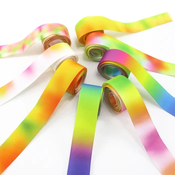 

David accessories 25mm polyester ribbon Rainbow Gradient color 50 yards,heat transfer grosgrain ,DIY handmade materials,50Y56384