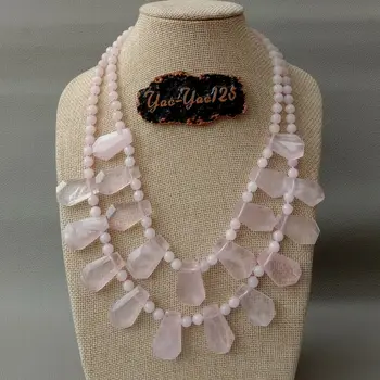 

19" 2 rows Natural Rose Q1uartz Top drilled Faceted Necklace