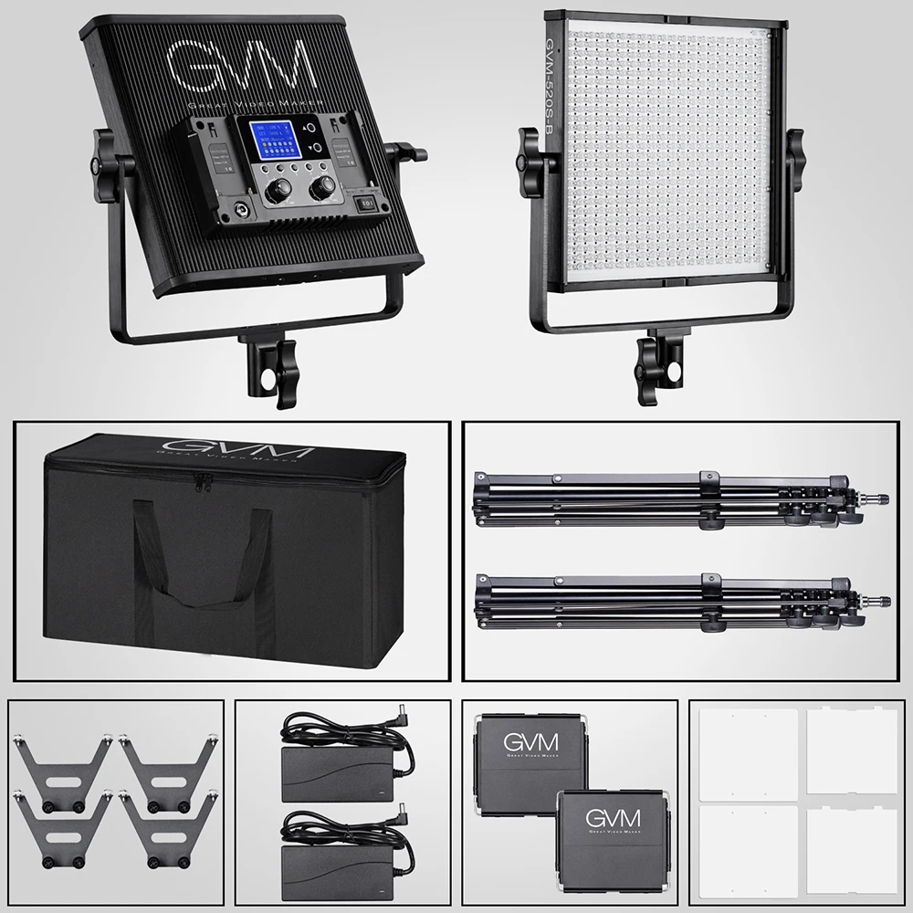 

GVM Portable LED Video Light Kit With Stand LCD Display CRI97 520 Lamp Beads Panel Light for Studio Outdoor Photography Lighting